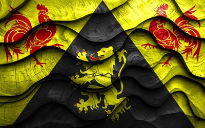 4k, Walloon Brabant flag, Provinces of Belgium, wooden 3D waves flags, Day of Walloon Brabant, flag of Walloon Brabant, Belgium, Walloon Brabant wooden flag, Europe, Belgian provinces, Walloon Brabant