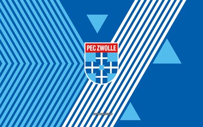 logo pec zwolle, 4k, equipe néerlandaise de football, fond de lignes blanches bleues, pec zwolle, eredivisie, pays bas, dessin au trait, emblème pec zwolle, football