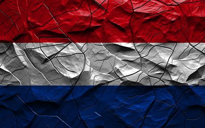 4k, bandera de holanda, textura de piedra, bandera de países bajos, europa, bandera 3d de países bajos, fondo con grietas, países bajos, bandera holandesa