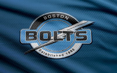 보스턴 볼트 패브릭 로고, 4k, 블루 패브릭 배경, usl 리그 2, 보케, 축구, 보스턴 볼트 로고, 보스턴 볼트 엠블럼, 동북부, 보스턴 볼트, 미국 축구 클럽, 보스턴 볼트 fc