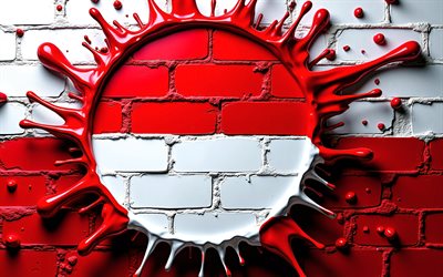 4k, bandera de groenlandia, creativo, groenlandia pinta la bandera, pared de ladrillo negro, pintar arte, bandera groenlandesa, salpicaduras de pintura, obra de arte, símbolos nacionales groenlandeses, bandera 3d de groenlandia, tierra verde