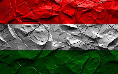 4k, bandera de hungría, textura de piedra, bandera de hungria, europa, bandera 3d de hungría, fondo con grietas, hungría, bandera húngara