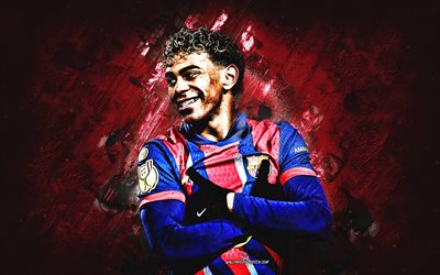 lamina yamal, fc barcelona, retrato, signo de lamine yamal, estrellas del futbol, futbolista español, talentos del futbol, fondo de piedra azul, la liga, españa, fútbol americano, lamine yamal barcelona