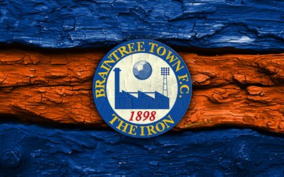 Braintree Town FC wooden logo, 4k, blue orange wooden background, National League, soccer, Braintree Town FC logo, football, Braintree Town FC emblem, Braintree Town FC, english football club, Braintree Town