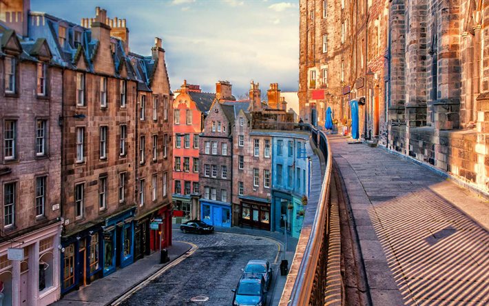 Edimburgo, Scozia, città, strade, case antiche
