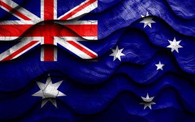 4k, Australian flag, Oceanian countries, wooden 3D waves flags, Day of Australia, flag of Australia, Australia wooden flag, Oceania, Australian national symbols, Australia flag, Australia