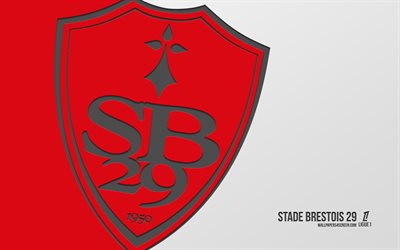 logo stade brestois 29, 4k, sfondo rosso, stade brestois, art di carbonio, usl, emblema stade brestois 29, logo brest, club di calcio francese, ligue 1, francia, stade brestois fc, calcio, stade brestois 29, brest