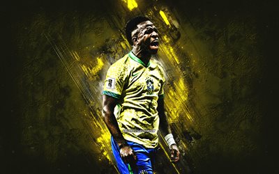 vinicius junior, equipo de fútbol nacional de brasil, jugador de fútbol brasileño, fondo de piedra amarilla, arte grune, brasil, fútbol americano, vinicius jr, vini, vinicius junior brasil, vinicius josé paixao de oliveira junior