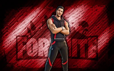 Attenuator Fortnite, 4k, red diagonal background, grunge art, Fortnite, artwork, Attenuator Skin, Fortnite characters, Attenuator, Fortnite Attenuator Skin