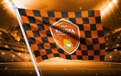 4k, renofa yamaguchi 로고, 일본 축구 클럽, 경기장 깃발, renofa yamaguchi 팬 깃발, 오렌지 블루 깃발, renofa yamaguchi emblem, j2 리그, 일본, 축구, renofa yamaguchi