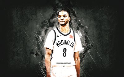 Ziaire Williams, Brooklyn Nets, American basketball player, NBA, white stone background, grunge art, USA, basketball, National Basketball Association, Ziaire Williams Brooklyn Nets