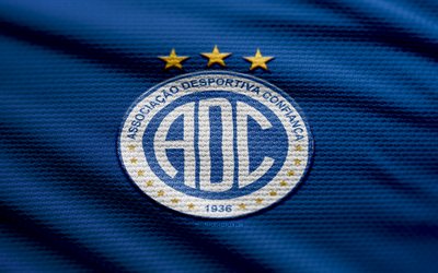 AD Confianca fabric logo, 4k, blue fabric background, Brazilian Serie C, bokeh, soccer, AD Confianca logo, football, AD Confianca emblem, AD Confianca, brazilian football club, Confianca FC