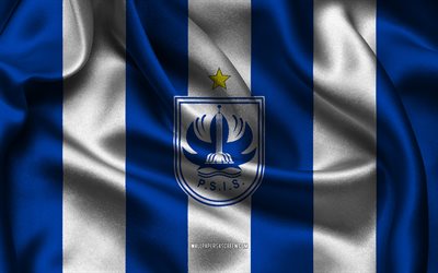 4k, PSIS Semarang logo, blue white silk fabric, Indonesian football team, PSIS Semarang emblem, Liga 1, PSIS Semarang FC, Indonesia, football, PSIS Semarang, Persatuan Sepakbola Indonesia Semarang