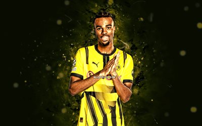 Carney Chukwuemeka, 4k, yellow neon lights, Borussia Dortmund, Bundesliga, English footballers, Carney Chukwuemeka 4K, football, soccer, BVB, BV Borussia 09 Dortmund, Carney Chukwuemeka Borussia Dortmund