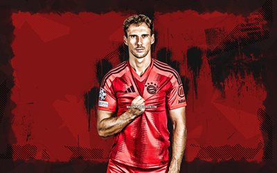 4k, leon goretzka, yaratıcı, bayern münih fc, bundesliga, alman futbolcuları, leon goretzka 4k, kırmızı grunge arka plan, futbol, fc bayern münih, leon goretzka bayern münih