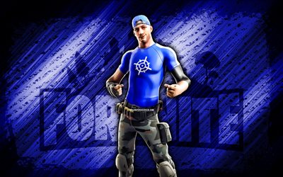 brawler de marque fortnite, 4k, fond diagonal bleu, grunge, fortnite, œuvres d'art, peau de bagarreur de marque, personnages fortnite, bagarreur de marque, peau de bagarreur de marque fortnite