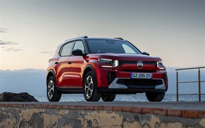 citroen e c3 aircross, 4k, croisement, 2025 voitures, jetée, aircross red citroen e c3, 2025 citroen e c3 aircross, voitures françaises, citroenne