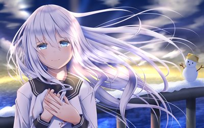 hibiki, pupazzo di neve, collezione kantai, manga, inverno, opera d'arte, verniy, personaggi anime, personaggi della collezione kantai, collezione verniy kantai, collezione hibiki kantai