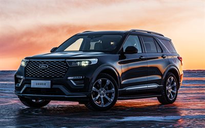 Ford Explorer Platinum, 4k, sunset, 2022 cars, offroad, crossovers, 2022 Ford Explorer, CN-spec, Black Ford Explorer, american cars, Ford