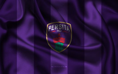 4k, Persita Tangerang logo, purple silk fabric, Indonesian football team, Persita Tangerang emblem, Liga 1, Persita Tangerang FC, Indonesia, football, Persita Tangerang