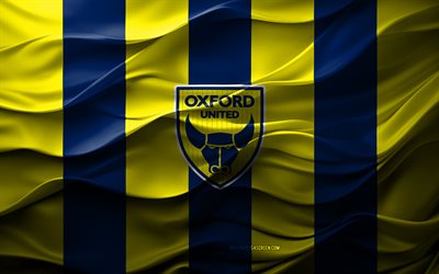 4k, oxford united fc logosu, mavi sarı 3d arka plan, şampiyonluk, oxford united fc amblemi, ingiliz futbol takımı, oxford united fc bayrağı, 3d doku, ingiltere, oxford united fc, futbol, oxford united