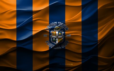 4k, 루턴 타운 fc 로고, 블루 오렌지 3d 배경, 선수권 대회, 루턴 타운 fc 엠블럼, 영국 축구 팀, 풀햄 fc 깃발, 3d 텍스처, 영국, 루턴 타운 fc, 축구, 루턴 타운