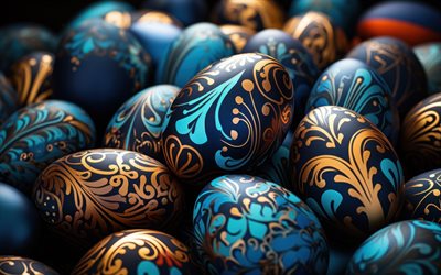 huevos de pascua azul 3d, antecedentes con huevos de pascua, antecedentes de pascua en 3d, felices pascuas, antecedentes para la tarjeta de pascua, adornos en huevos