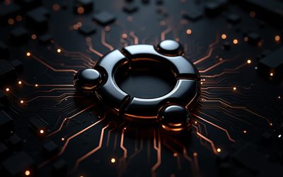 ubuntu svart svart logotyp, 4k, linux, ubuntu svart metallskylt, svart moderkort, linux ubuntu, svart teknik bakgrund, ubuntu emblem, ubuntu 3d logotyp, ubuntu logotyp, ubuntu