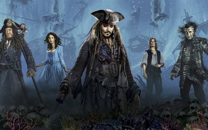 Pirates of the Caribbean, Dead Men Tell No Tales, 2017, Jack Sparrow, Adventure, Tales, Geoffrey Rush, Johnny Depp, Brenton Thwaites, Kaya Scodelario