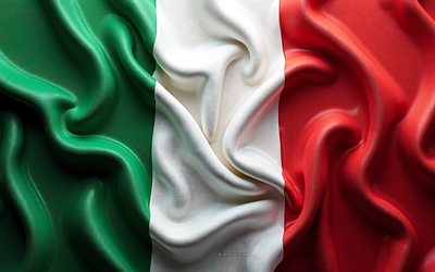 4k, flag of Italy, silk flag, Italian flag, fabric wave texture, Italy flag, Europe, Italy