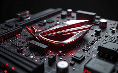 4k, logo rog, asus, logo de la république des joueurs, carte mère, puce à bord, logo rog 3d, rog emblem, art créatif, république des joueurs