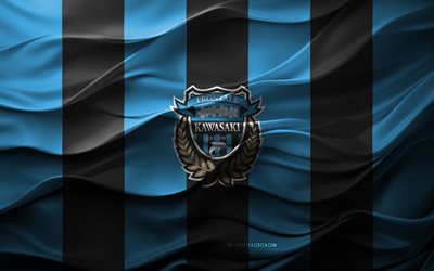 4k, logo kawasaki frontale, sfondo 3d blu, j1 league, emblema di kawasaki frontale, squadra di calcio giapponese, kawasaki flagle flagle, texture 3d, giappone, kawasaki frontale, calcio, kawasaki