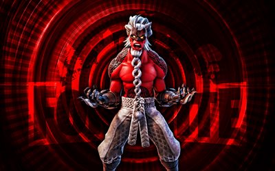 kurohomura fortnite, 4k, sfondo a spirale rosso, fortnite, creativo, pelle di kurohomura, skin di fortnite kurohomura, kurohomura, personaggi fortnite
