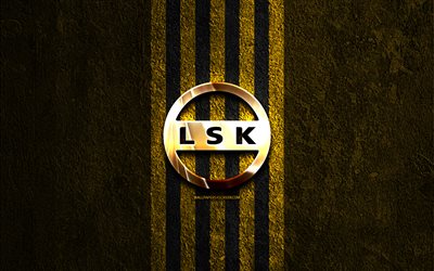 lillestrom sk golden logo, 4k, sarı taş arka plan, eliteserien, norveç futbol kulübü, lillestrom sk logosu, futbol, lillestrom sk amblemi, lillestrom sk, lillestrom fc