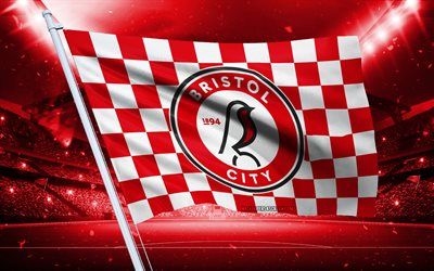 4k, logo du bristol city fc, club de football anglais, drapeau du stade, bristol city fans fans flag, drapeau blanc rouge, bristol city fc emblem, championnat, angleterre, football, bristol city fc