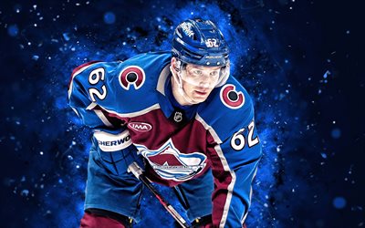 Artturi Lehkonen, 4k, blue neon lights, Colorado Avalanche, NHL, finnish hockey players, Artturi Lehkonen 4K, hockey, National Hockey League, Artturi Lehkonen Colorado Avalanche
