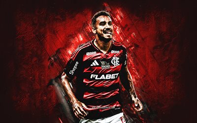 Danilo, Flamengo, Brazilian Football Player, Red Stone Background, Grunge Art, Brazil, Football, Danilo Luiz da Silva, Danilo Flamengo, CR Flamengo