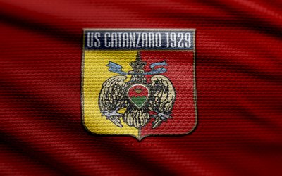 logo di tessuto catanzaro, 4k, sfondo in tessuto rosso, serie b, bokeh, calcio, logo catanzaro, emblema di catanzaro, us catanzaro 1929, club di calcio italiano, catanzaro fc