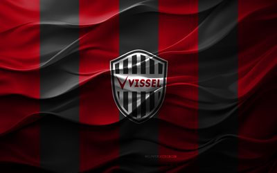 4k, logo vissel kobe, sfondo 3d nero rosso, j1 league, vissel kobe emblem, squadra di calcio giapponese, vissel kobe flag, texture 3d, giappone, vissel kobe, calcio, kobe