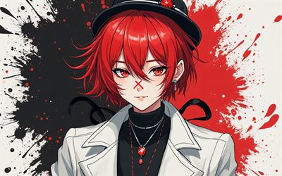 fukase, 4k, grunge, vocaloïde, peindre les éclaboussures, manga, personnages d'anime, personnages vocaloïdes, vocaloïde fukase