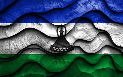 4k, Lesotho flag, African countries, wooden 3D waves flags, Day of Lesotho, flag of Lesotho, Lesotho wooden flag, Africa, Lesotho national symbols, Lesotho
