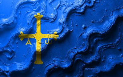 drapeau asturie, 4k, texture des vagues de pierre, drapeau des asturies, drapeau 3d asturiers, espagne, drapeaux des provinces d'espagne, asturies