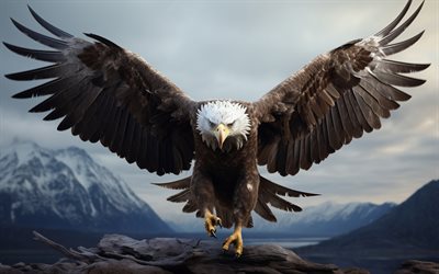 4k, weißkopfseeadler, spannweite, durchdringender blick, tierwelt, gebirge, greifvögel, usa symbol, eagle  look, jagdadler, schöne vögel, adler, raubvögel