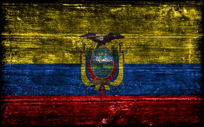 ecuador träflagga, 4k, träregra flaggor, sydamerikanska länder, ecuador, sydamerika, ecuadoriansk flagga, ecuadorianska nationella symboler, ecuadorflagga