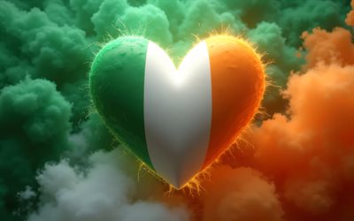 ich liebe irland, 4k, buntes 3d  hintergrund, 3d  kunst, kreativ, tag irlands, flagge von irland, herz mit irischer flagge, 3d  herzen, irische flagge, irland, liebe zu irland