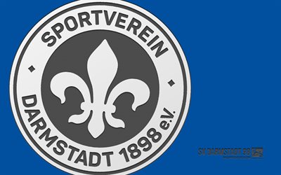 شعار sv darmstadt 98, 4k, خلفية زرقاء, فن الكربون, sv darmstadt 98 شعار, نادي كرة القدم الألماني, البوندسليجا 2, ألمانيا, sv darmstadt 98 fc, كرة القدم, sv darmstadt 98