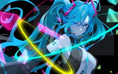Hatsune Miku, abstract art, Vocaloid, protagonist, manga, rays, Vocaloid characters, japanese virtual singers, Hatsune Miku Vocaloid