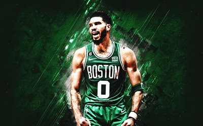 Jayson Tatum, Boston Celtics, NBA, USA, American basketball player, green stone background, grunge art, basketball