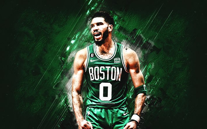 Jayson Tatum, Boston Celtics, NBA, USA, American basketball player, green stone background, grunge art, basketball