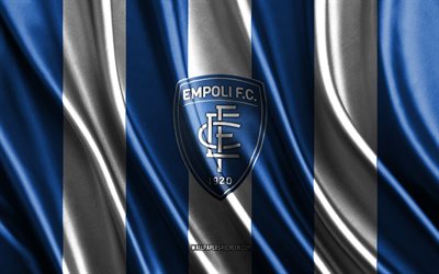 4k, Empoli FC logo, Serie B, blue white silk texture, Empoli FC flag, Italian football club, soccer, silk flag, Empoli FC emblem, Italy, Empoli FC badge, Empoli FC